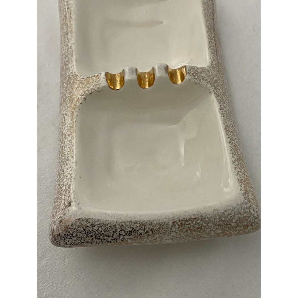 Vintage Ash Tray 24k GOLD White Atomic Eames Rectangle MCM - Picture 7 of 10
